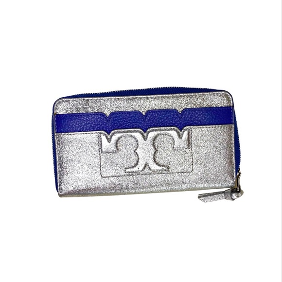 Tory Burch Blue and Metallic Leather Wallet - Picture 1 of 4